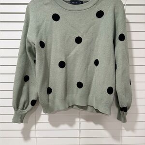 Premise Mint Green Polka Dot Sweater with Black Dots